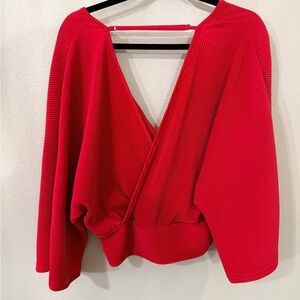 Anthropologie Vibrant Red V-Neck Blouse